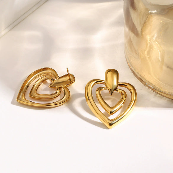 Wholesale Jewelry Stainless Steel Hollow Love Wave Pattern Electroplated Earrings For Women