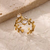 Wholesale Jewelry Stainless Steel Imitation Pearl Bow Heart Shape Open Ring For Women Electroplated