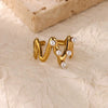 Wholesale Jewelry Stainless Steel Imitation Pearl Bow Heart Shape Open Ring For Women Electroplated