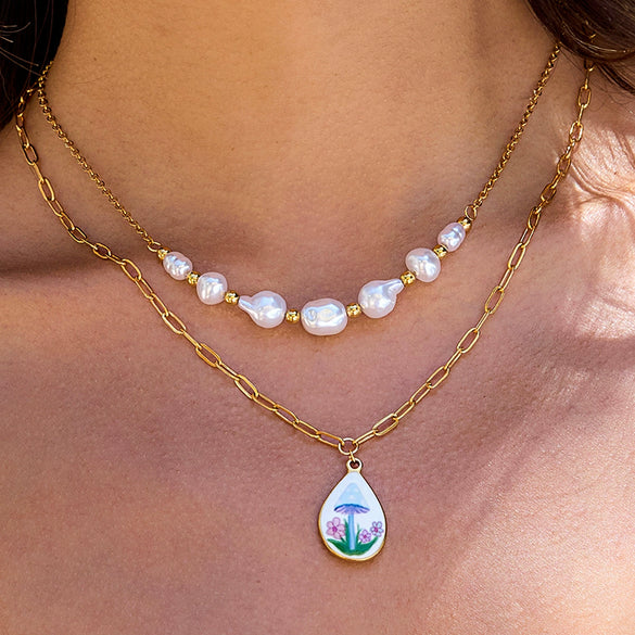 Wholesale Jewelry Stainless Steel Imitation Pearl Geometric Electroplating Necklace For Women