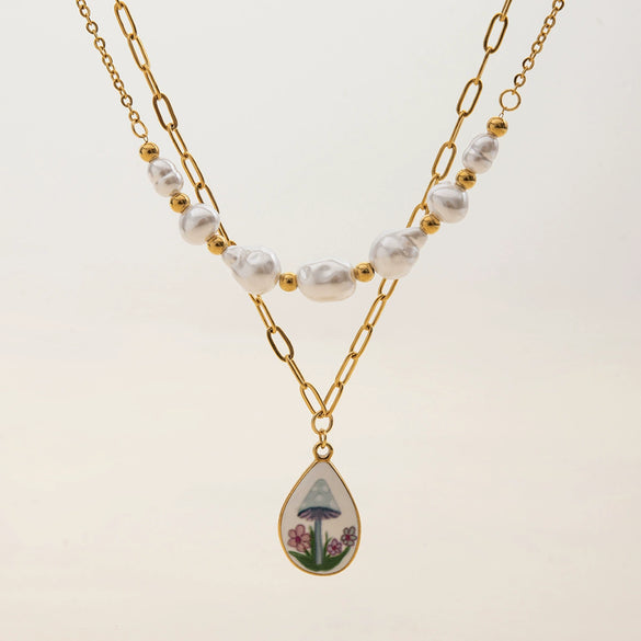 Wholesale Jewelry Stainless Steel Imitation Pearl Geometric Electroplating Necklace For Women