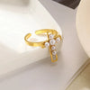 Wholesale Jewelry Stainless Steel Imitation Pearl Geometric Love Cross Open Ring With Electroplating And Retro Style