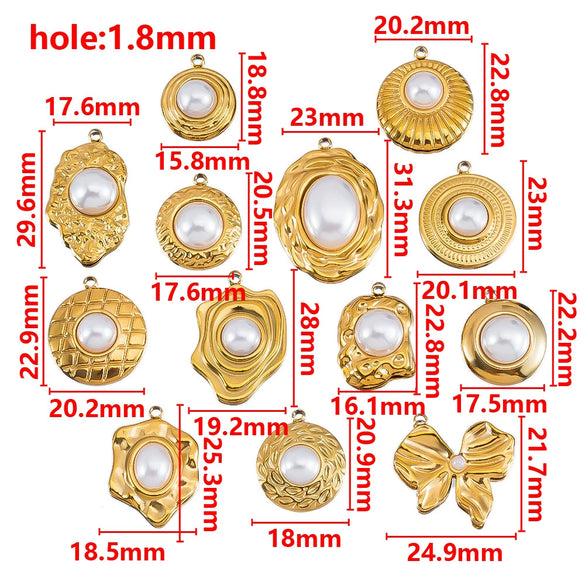 Wholesale Jewelry Stainless Steel Imitation Pearl Pendant With Round Irregular Bow Pattern Gold Plated Handmade Accessories
