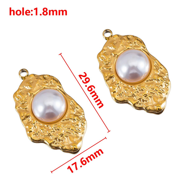Wholesale Jewelry Stainless Steel Imitation Pearl Pendant With Round Irregular Bow Pattern Gold Plated Handmade Accessories