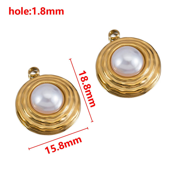 Wholesale Jewelry Stainless Steel Imitation Pearl Pendant With Round Irregular Bow Pattern Gold Plated Handmade Accessories