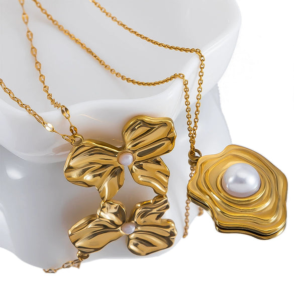 Wholesale Jewelry Stainless Steel Imitation Pearl Pendant With Round Irregular Bow Pattern Gold Plated Handmade Accessories