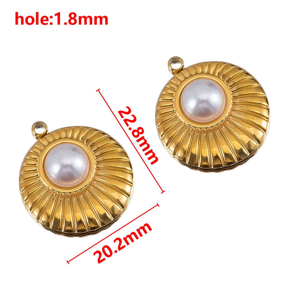 Wholesale Jewelry Stainless Steel Imitation Pearl Pendant With Round Irregular Bow Pattern Gold Plated Handmade Accessories