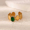 Wholesale Jewelry Stainless Steel Inlaid Green Zircon Geometric French Retro Style Electroplated Ring For Women