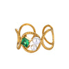 Wholesale Jewelry Stainless Steel Inlaid Green Zircon Geometric French Retro Style Electroplated Ring For Women