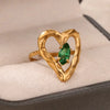 Wholesale Jewelry Stainless Steel Inlaid Green Zircon Geometric French Retro Style Electroplated Ring For Women