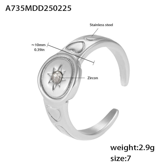 Wholesale Jewelry Stainless Steel Inlaid Zircon Geometric Opening Ring 18K Gold Plated For Women