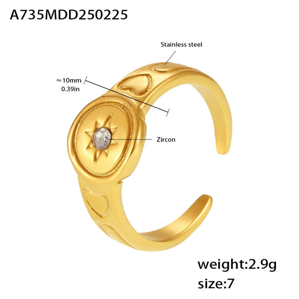 Wholesale Jewelry Stainless Steel Inlaid Zircon Geometric Opening Ring 18K Gold Plated For Women