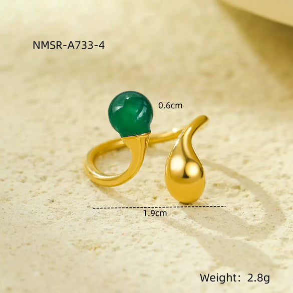 Wholesale Jewelry Stainless Steel Irregular Geometric Opening Ring Set With Stone Light Luxury Style Electroplated