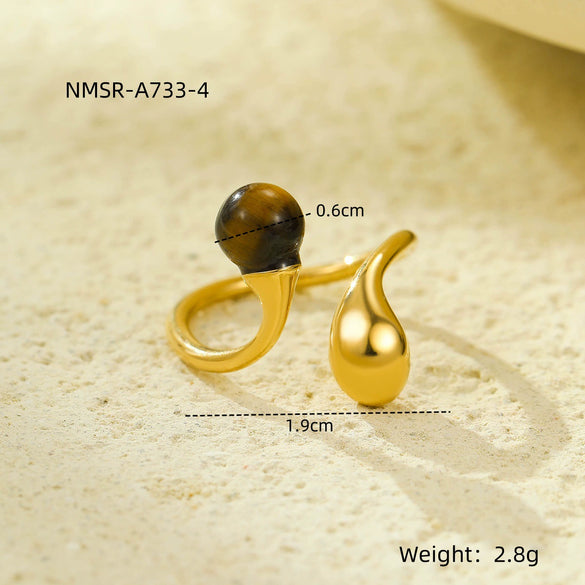 Wholesale Jewelry Stainless Steel Irregular Geometric Opening Ring Set With Stone Light Luxury Style Electroplated