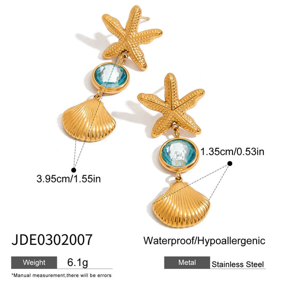 Wholesale Jewelry Stainless Steel 18K Geometric Electroplating Ocean Style Starfish Shell Earrings And Rings For Women