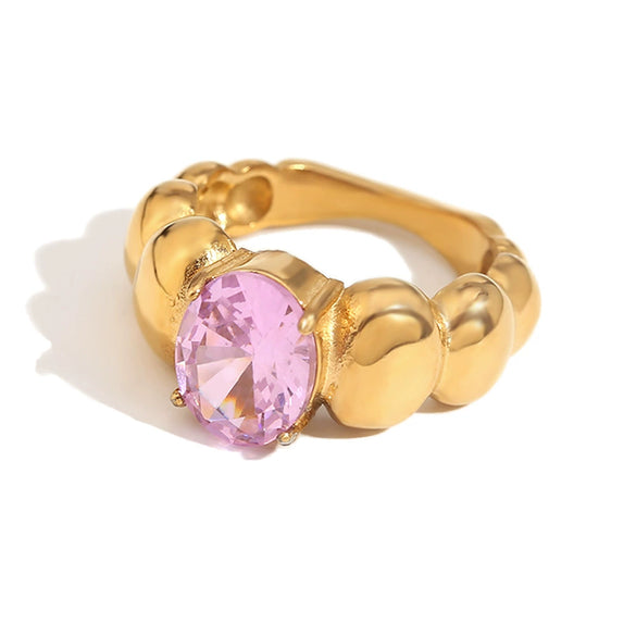 Wholesale Jewelry Stainless Steel 18K Gold Plated Geometric Bead Ring For Women