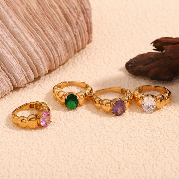 Wholesale Jewelry Stainless Steel 18K Gold Plated Geometric Bead Ring For Women