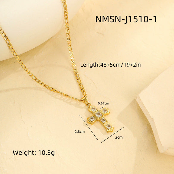 Wholesale Jewelry Stainless Steel 18K Gold Plated Geometric Cross Pendant Necklace For Women