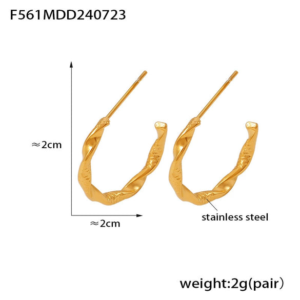 Wholesale Jewelry Stainless Steel 18K Gold Plated Geometric Cshaped Twisted Earrings For Women