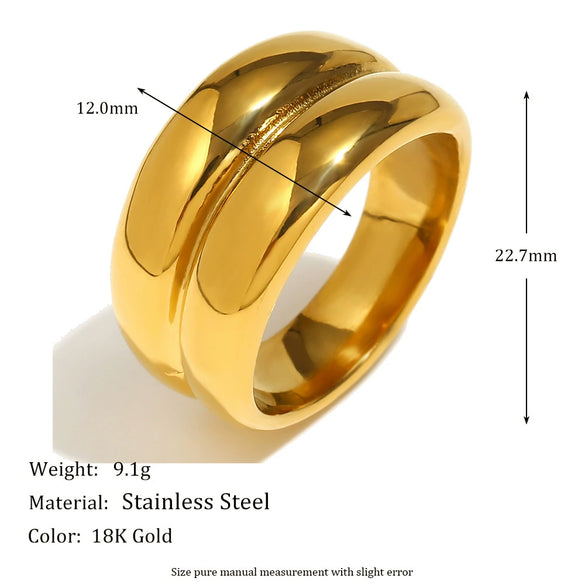 Wholesale Jewelry Stainless Steel 18K Gold Plated Geometric Doublelayer Irregular Drum Ring For Women