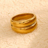 Wholesale Jewelry Stainless Steel 18K Gold Plated Geometric Doublelayer Irregular Drum Ring For Women