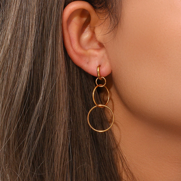 Wholesale Jewelry Stainless Steel 18K Gold Plated Geometric Long Circle Buckle Earrings For Women