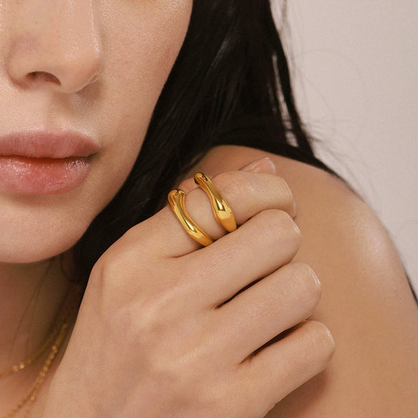 Wholesale Jewelry 316L Stainless Steel 18K Gold Plated Geometric Rectangular Ring And Joker Bracelet