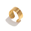Wholesale Jewelry Stainless Steel 18K Gold Plated Geometric Retro Open Multilayer Striped Ring For Women