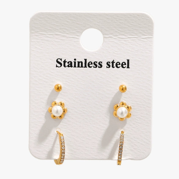Wholesale Jewelry Stainless Steel 18K Gold Plated Geometric Style Flower Round Star Umbrella Ushaped Earrings And Ring 3Piece Set