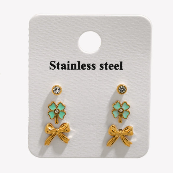 Wholesale Jewelry Stainless Steel 18K Gold Plated Geometric Style Flower Round Star Umbrella Ushaped Earrings And Ring 3Piece Set