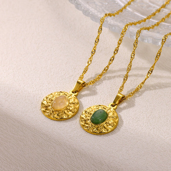 Wholesale Jewelry Stainless Steel 18K Gold Plated Imitation Jade Cross Chain Necklace Unisex