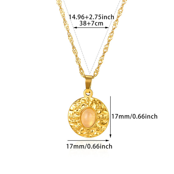 Wholesale Jewelry Stainless Steel 18K Gold Plated Imitation Jade Cross Chain Necklace Unisex
