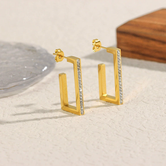 Wholesale Jewelry Stainless Steel 18K Gold Plated Rectangular Geometric Earrings