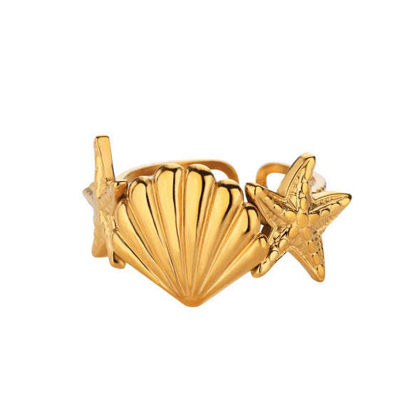 Wholesale Jewelry Stainless Steel 18K Gold Plated Starfish Ring For Ladies With Animal Zodiac Pattern