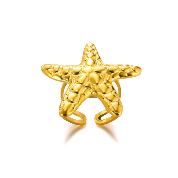Wholesale Jewelry Stainless Steel 18K Gold Plated Starfish Ring For Ladies With Animal Zodiac Pattern