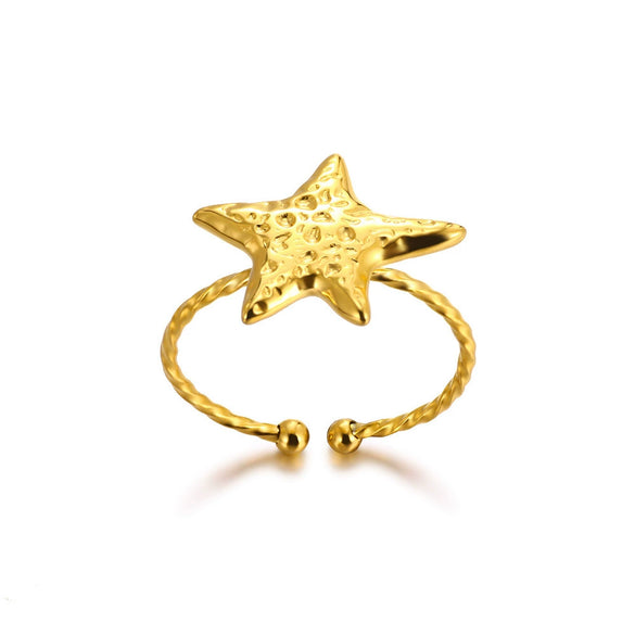 Wholesale Jewelry Stainless Steel 18K Gold Plated Starfish Ring For Ladies With Animal Zodiac Pattern