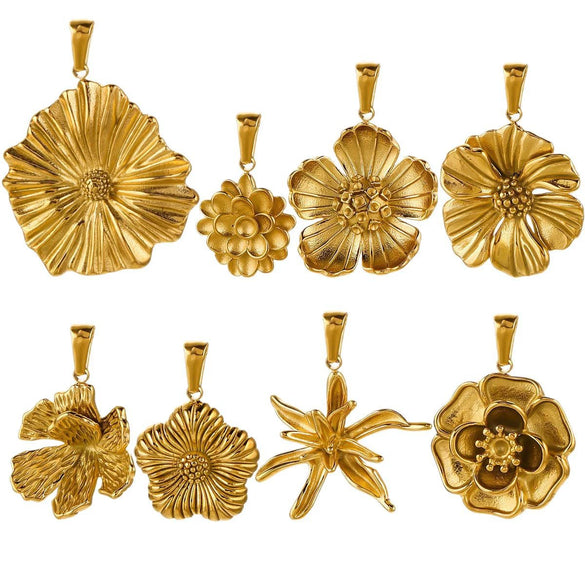Wholesale Jewelry Stainless Steel 18K Goldplated Creative Flower Pendant Necklace