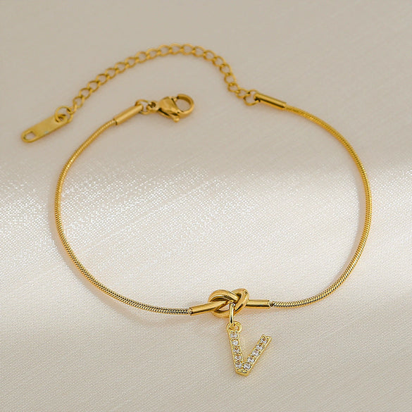 Wholesale Jewelry Stainless Steel Letter Pendant Love Knot Bracelet Electroplating For Women