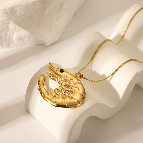 Wholesale Jewelry Stainless Steel Lobster Pendant Necklace With Woolen And Snake Bone Chain Electroplated Shrimp Pattern Distinctive Earrings Unisex Light Luxury