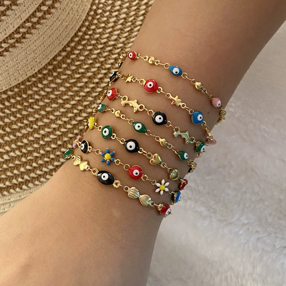 Wholesale Jewelry Stainless Steel Love Heart Bracelet With Dripping Oil Design