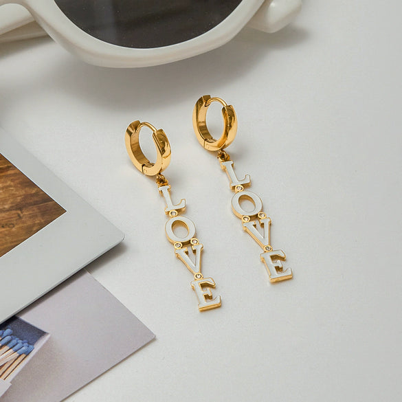 Wholesale Jewelry Stainless Steel Love Letter Earrings Electroplated Geometric Style