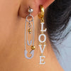 Wholesale Jewelry Stainless Steel Love Letter Earrings Electroplated Geometric Style