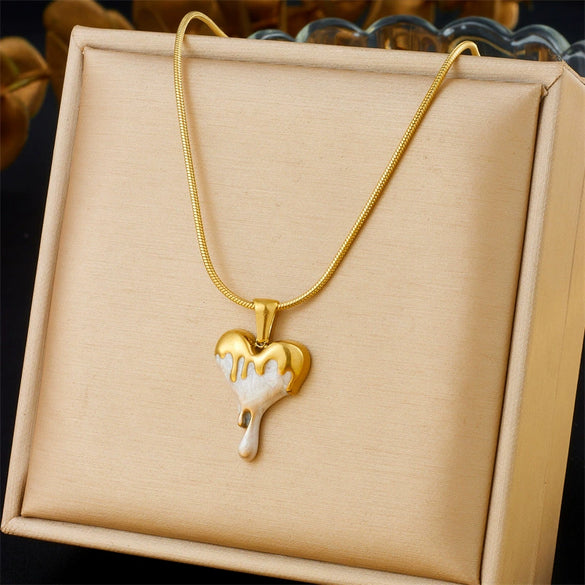 Wholesale Jewelry Stainless Steel Love Water Drops Bells Pendant Necklace Earrings Set Gold Plated Snake Bone Chain