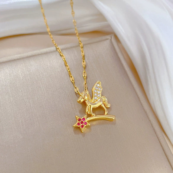 Wholesale Jewelry Stainless Steel Magic Wand Pegasus Necklace Unisex Geometric Style