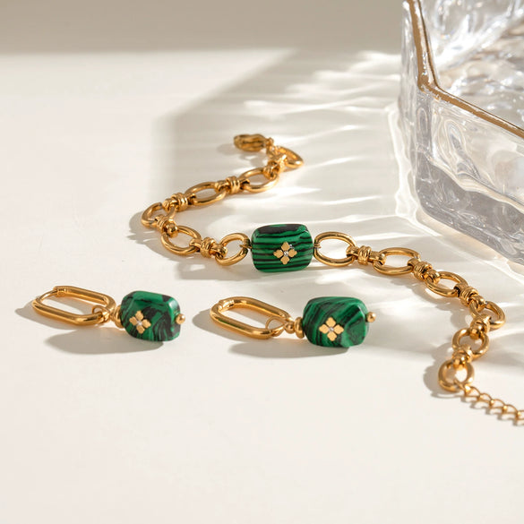 Wholesale Jewelry Stainless Steel Malachite Pendant Earrings Electroplating Geometric Style Women's
