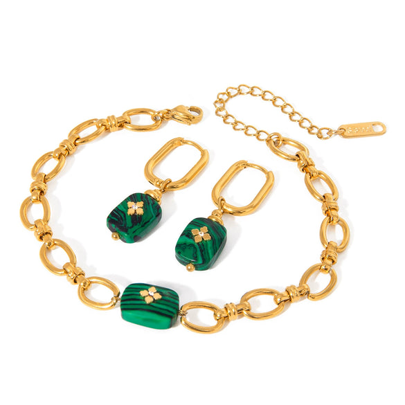 Wholesale Jewelry Stainless Steel Malachite Pendant Earrings Electroplating Geometric Style Women's