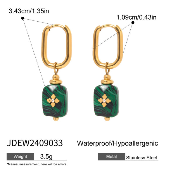 Wholesale Jewelry Stainless Steel Malachite Pendant Earrings Electroplating Geometric Style Women's