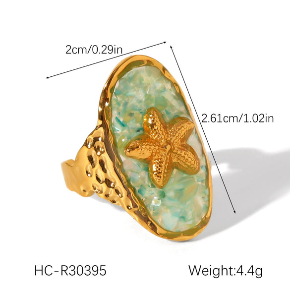 Wholesale Jewelry Stainless Steel Marine Life Style Electroplated Clavicle Chain Necklace With Starfish Open Ring Pendant
