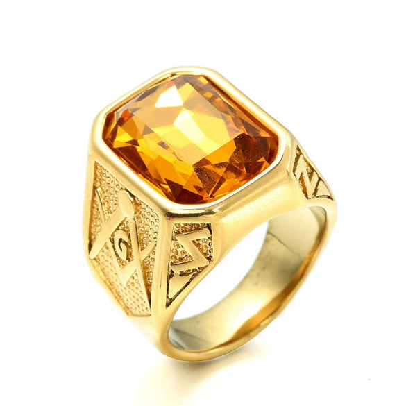 Wholesale Jewelry Stainless Steel Men's Geometric Ring Titanium Steel Electroplated Multicolor Gem Ring