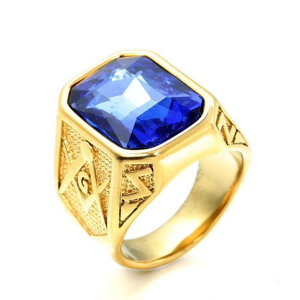 Wholesale Jewelry Stainless Steel Men's Geometric Ring Titanium Steel Electroplated Multicolor Gem Ring